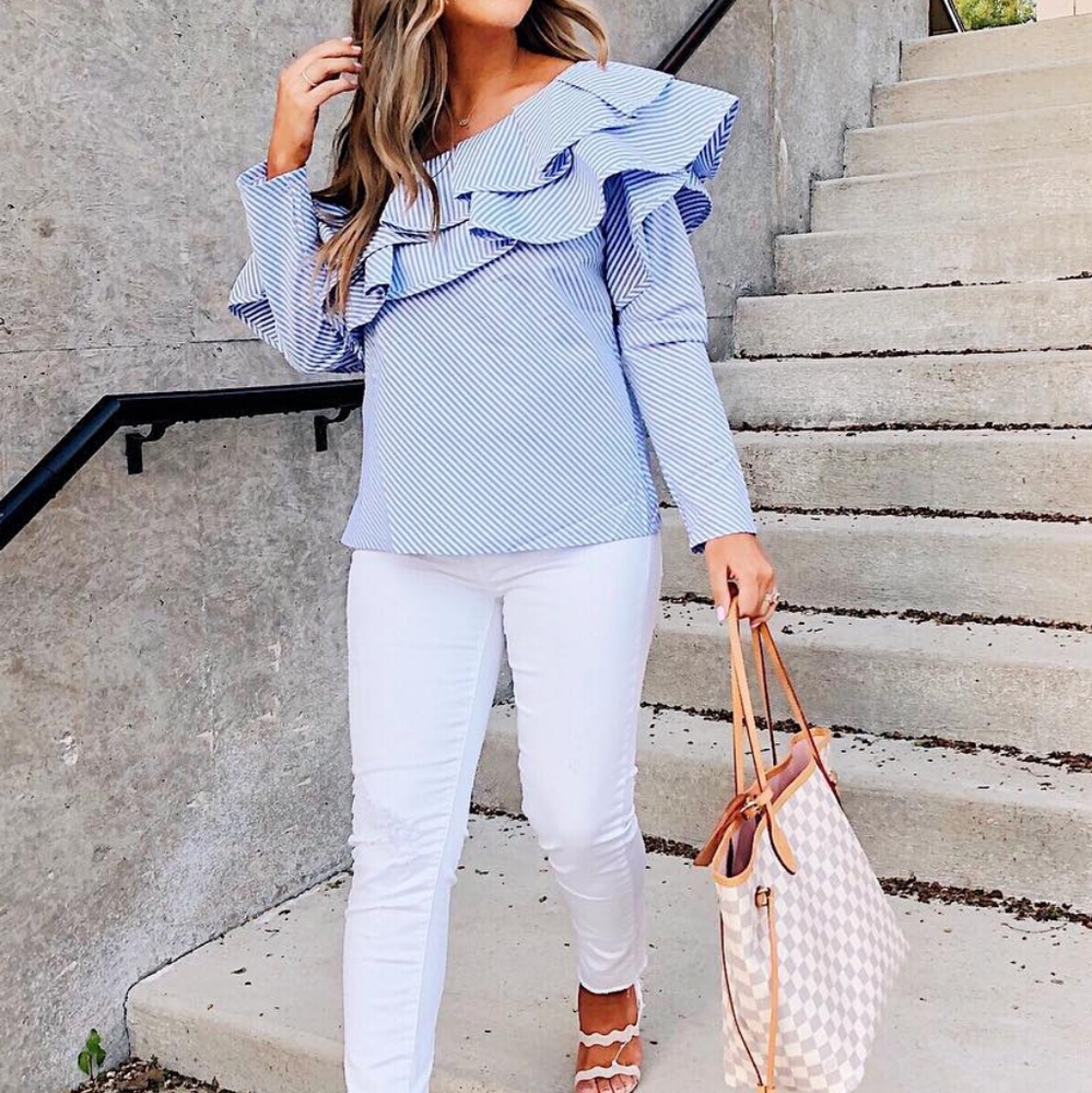 Venti6 Off Pink & White Stripe Off Shoulder Blouse